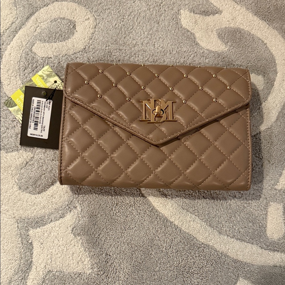Badgley Mischka Quilted Tan Clutch